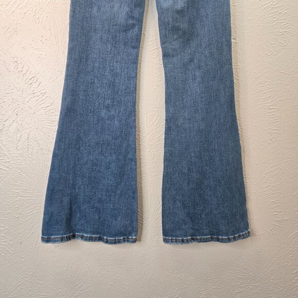 Risen Embellsied Flare Jeans High Waisted Dark Blue Wash Stretch Denim Size 26 - Picture 10 of 12